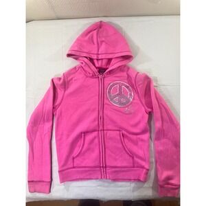 Faded Glory‎ Girls Pink Full Zip Hoodie Peace Sign XL (14-16) Sweatshirt
